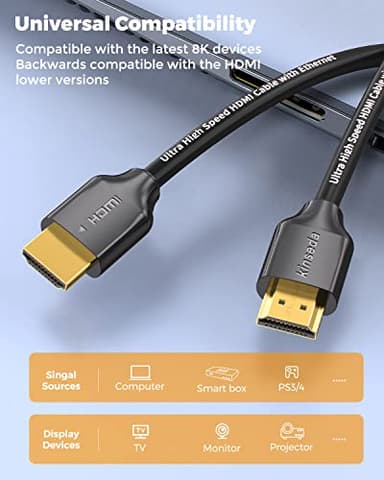 8K HDMI Cable, Ultra High Speed 48Gbps HDMI Code 3ft Supports to 4K@120Hz 8K@60Hz, Dynamic HDR, HDCP 2.2 & 2.3, eARC and Compatible with Roku TV, PS5, Blue-ray Player, RTX3080/3090 Graphics Cards,etc - Image 5