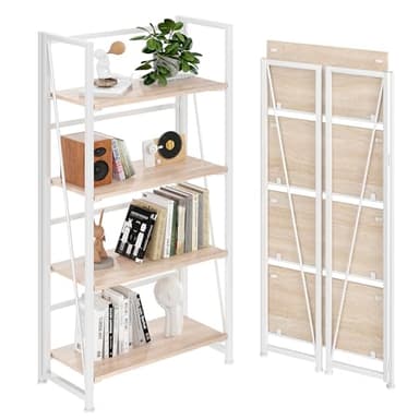 BHG Vintage Multifunctional Bookcase Folding Bookshelf, No-Assembly Plant Stand Storage Rack Shelves for Home Office (White, 4-Tier) - Image 1