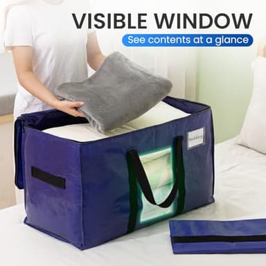TAILI 6 Pack Dark Blue Extra Large Storage Bags, Heavy Duty Totes with Visible Window, Wrap Around Handles, Perfect for Moving - Image 3