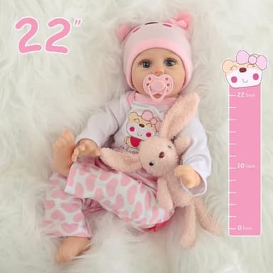 Kdudgso Reborn Baby Dolls Girl 22 Inch Realistic Silicone Baby Doll, Real Life Bebe Dolls Lifelike Handmade Soft Vinyl Cloth Body with Feeding Kit Toys Gifts for Kids 3+ (Lucia) - Image 5
