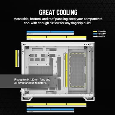 CORSAIR 2500X Small-Tower mATX Dual Chamber PC Case – Panoramic Tempered Glass – Reverse Connection Motherboard Compatible – No Fans Included – White - Image 5
