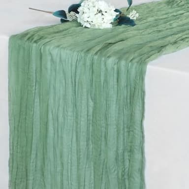 Pusunas 2 Pack Cheesecloth Table Runner 10Ft Gauze Table Runners Sage Green Cheese Cloths Table Runner for Wedding Baby Bridal Shower Decorations Birthday Party Disposable Table Skirts - Image 9