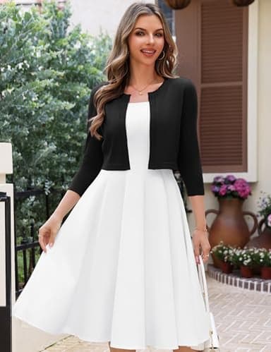 OmicGot Women's 3/4 Sleeve Cropped Cardigan Sweater Bolero Open Front Black Shrugs for Women Dresses S - Image 5