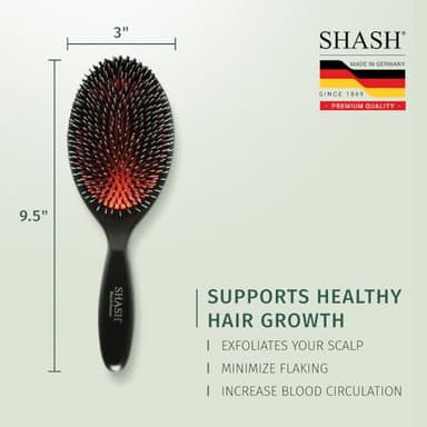 Since 1869 Hand Made In Germany - Nylon Boar Bristle Brush Suitable For Normal to Thick Hair - Gently Detangles, No Pulling or Split Ends - Softens and Improves Texture, Stimulates Scalp (Large) - Image 7