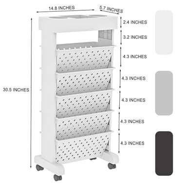 YEMUNY 6 Tier Rolling Utility Cart Multi-Functional Movable Storage Book Shelves with Lockable Casters for Study Office Classroom, White - Image 3