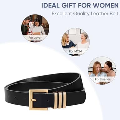 Huyfhksd 3 Pack Women Leather Belt for Jeans Pants Dresses Fashion Ladies Waist Belts with Gold Buckle, L, FBlack/Brown/Beige(Square) - Image 6