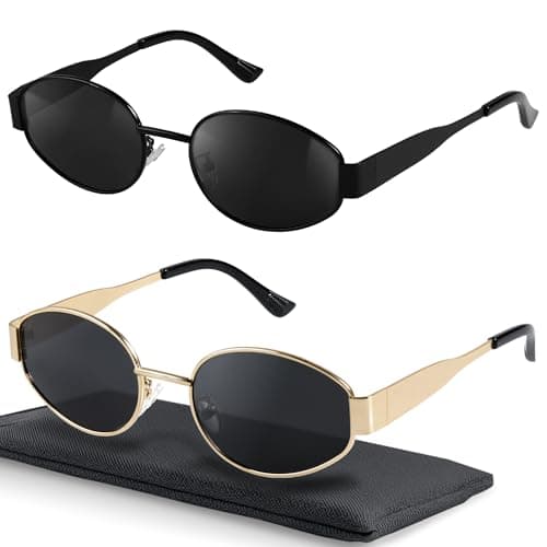 livho Retro Polarized Sunglasses - UV400 Protection, Oval Shape, Metal Frames - Matching Soft Case Inlcuded - Image 1