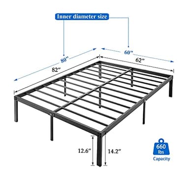 VECELO 14.2" Queen Size Bed Frame Metal Platform/Mattress Foundation/No Box Spring Needed - Image 3