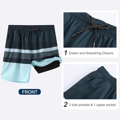 HODOSPORTS Mens Swim Trunks with Compression Liner 9 Inch Quick Dry Swim Shorts with Pockets Swim Suit - Image 4
