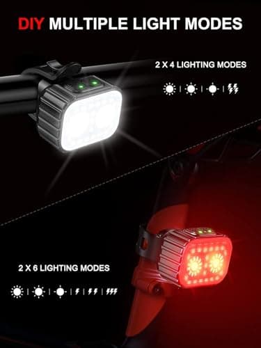 Cuvccn Bike Lights, Rechargeable Bicycle Lights Set Super Bright 8+12 Modes, IPX6 Waterproof Bike Lights for Night Riding/Cycling Safety, Front and Back Taillight Reflectors, 58 Hrs Long Battery Life - Image 3