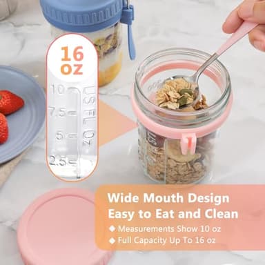 OcePor 6 Pack Overnight Oats Containers with Lids and Spoons, 16 OZ Glass Mason Overnight Oats Jars, Large Capacity Airtight Jars for Milk, Cereal, Fruit - Image 7