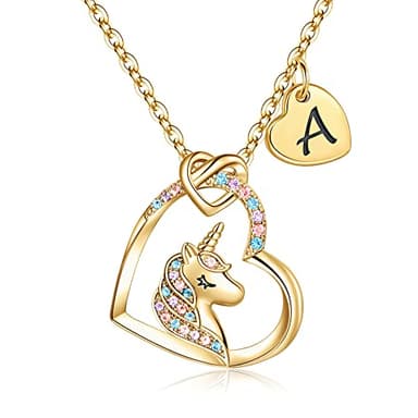 Hidepoo Unicorn Necklace Gifts - Colorful CZ Heart Pendant Letter Unicorn Necklace Jewelry Birthday Gift Unicorns Gift A Initial Heart Necklaces Unicorns Jewelry - Image 1