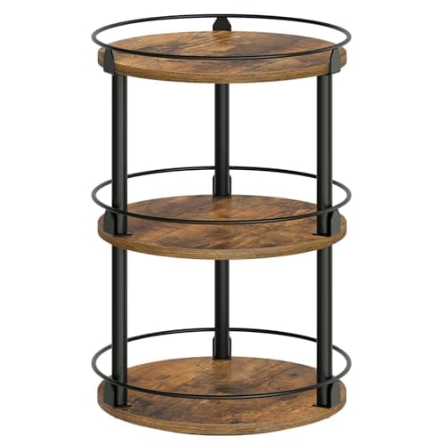 YATINEY 3-Tier Lazy Susan Organizer, Rotating Spice Rack, Spinning Organizer, Industrial Turntable Spice Rack Organizer for Cabinet, Kitchen Countertop, Pantry, Rustic Brown and Black SR23BR - Image 1