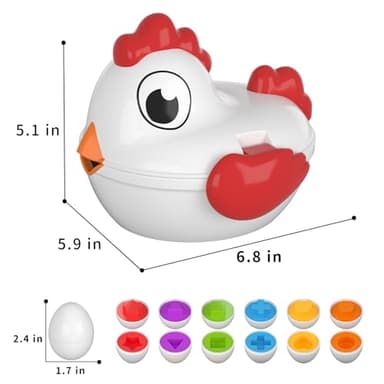 TEMI Toddler Chicken Easter Eggs - Color Matched Game Shape Sorter with 6 Toy Eggs for Kids 3-5, Fine Motor Skills Sensory Toys, Educational Gifts for 3-6 Girls Boys Baby - Image 2