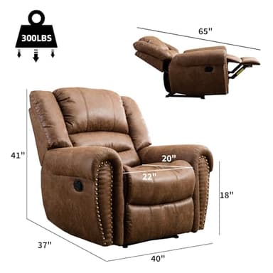 CANMOV Leather Recliner Chair, Classic and Traditional Manual Recliner Chair with Comfortable Arms and Back Single Sofa for Living Room, Nut Brown - Image 2