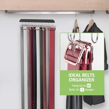 OMHOMETY 2 Pack Belt Hanger for Closet, Sturdy Wood Belt Organizer with 40 Hooks, Hanging Belt Rack Belt Storage Holder, Black - Image 2