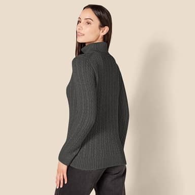 Amazon Essentials Women's Fisherman Cable Turtleneck Sweater (Available in Plus Size), Charcoal Heather, Small - Image 3