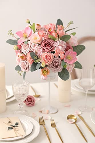 YYHUAWU Artificial Flowers Combo Box Set Gradient Color Flower Leaf with Stems for DIY Wedding Bouquets Centerpieces Baby Shower Party Home Decorations (Gradient Rosy Red) - Image 8