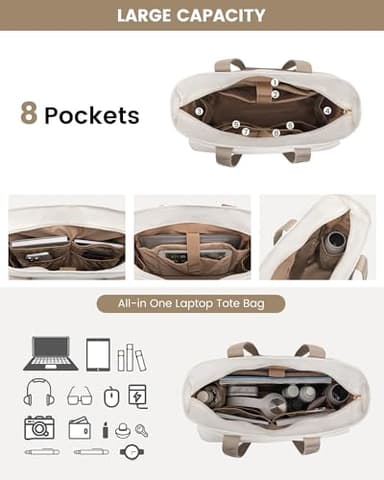 LOVEVOOK Laptop Bag for Women 15.6 Inch Canvas Laptop Large Capacity Work Bags Mutiple Pockets Teacher Bag Water Resistant Computer Bags for Business Travel Nurse, Khaki - Image 4