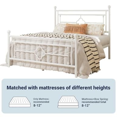 Allewie Queen Size Metal Platform Bed Frame with Victorian Vintage Headboard and Footboard/Mattress Foundation/Under Bed Storage/No Box Spring Needed/Noise-Free/Easy Assembly, White - Image 7