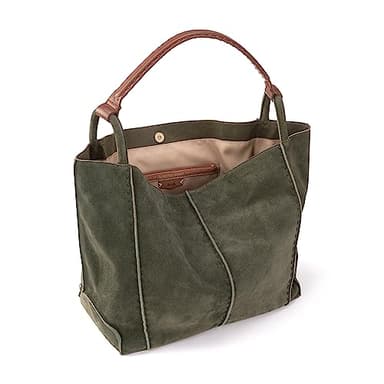The Sak Los Feliz Large Tote Bag in Leather, Lined Purse with Single Shoulder Strap, Moss Suede - Image 4