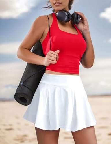 BMJL Womens Halter Built in Bra Workout Sports Tank Tops Summer Trendy Backless Going Out Clothing 2025（M, Red） - Image 5