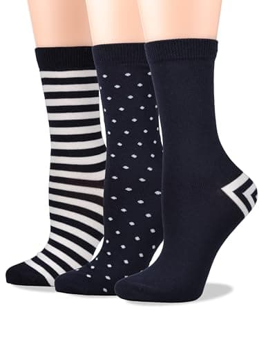 COTTON DAY Women's Soft Combed Cotton Dress Socks Seamless Toe Pattern Design (Stripes Spots Size 6-9) - Image 1