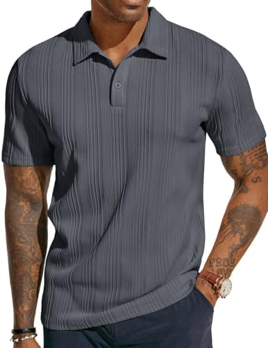 PJ PAUL JONES Mens Polo Shirts Short Sleeve Textured Golf Polo Shirts Dark Grey - Image 1
