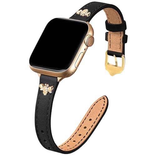 JR.DM Slim Leather Bands Compatible with Apple Watch Band 38mm 40mm 41mm 42mm 44mm 45mm 46mm 49mm, Genuine Leather Band with Charms, Feminine Design for Iwatch Ultra SE Series 11 10 9 8 7 6 5 4 3 2 1 - Image 1