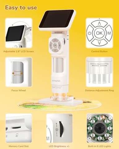 JL113 Microscope for Kids Adults with 2.8" IPS Screen, Handheld Digital Microscope Camera Anti-Shake, 1080P USB Coin Magnifier for Adults with 8 LED Light, Science Kit Kids, PC View, 32GB - Image 8