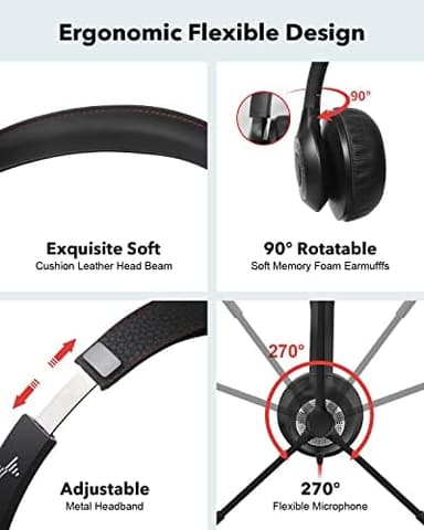 USB Headset with Microphone for PC, On-Ear Computer Laptop Headphones with Noise Cancelling Microphone in-line Control for Home Office Online Class Skype Zoom (USB+3.5mm, Black - Image 4