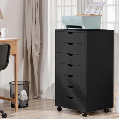 OLIXIS 7 Drawer Mobile File Cabinet Under Desk Storage Organization with Wheels Vertical Filing Chest Rolling Wood Small Desk Printer Stand for Home Office, 15.75"D x 18.74"W x 34.25"H, Black - Image 8