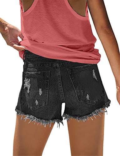 MODARANI Boyfriend Cut Off Cute Denim Shorts Womens Distressed Jean Short Casual Frayed Shorts Black XXL - Image 3