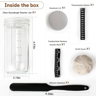 Sourdough Bread Baking Supplies,24 oz Sourdough Starter Jar Glass, Sourdough Starter Kit with Date Marked Feeding Band, Thermometer, Silicone Scraper, Sewn Cloth Cover & Aluminum Lid, Sourdough Jar - Image 2