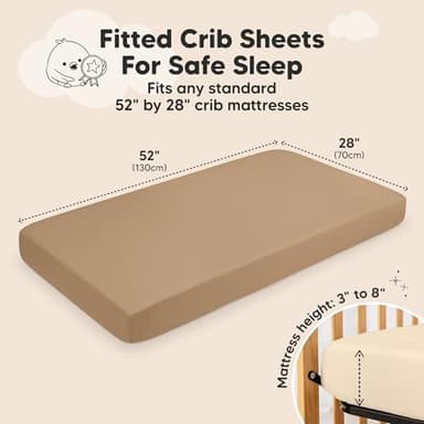 KeaBabies 2-Pack Fitted Crib Sheets for Boys, Girls, Baby - Soft Bamboo Viscose Cotton, 52x28 Standard Crib Mattress Sheets, Toddler Bed Mattress Cover, Gender Neutral, Breathable, Durable (Pecan) - Image 8