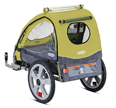 Instep Sync Single Seat Bike Child Trailer, Max Weight 40 lbs., 5-Point Harness, Folding Frame, Quick Release Wheels, Easy Storage, Bug Screen & Weather Shield, Green/Grey - Image 2