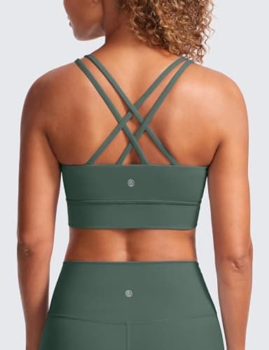 CRZ YOGA Softness Mold Womens Butterluxe Strappy Longline Sports Bra - Double Spaghetti Strap Workout Yoga Crop Top Athletic Dark Forest Green Medium - Image 2