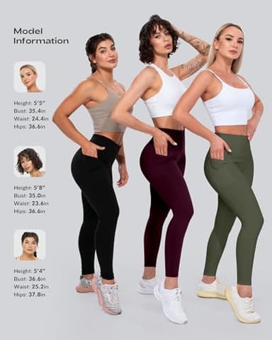 CHRLEISURE Leggings with Pockets for Women, High Waisted Tummy Control Workout Yoga Pants(5 Packs, Black,Gray,Green,Purple,Cassis, XL) - Image 6