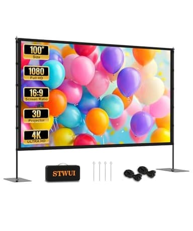 STWUI Projector Screen with Stand - 100 Inch Outdoor Projector Screen Portable Projector Screens 16:9 4K HD Outdoor Movie Screen with Carry Bag Can Enioy Home Theater Projection Screen - Image 1