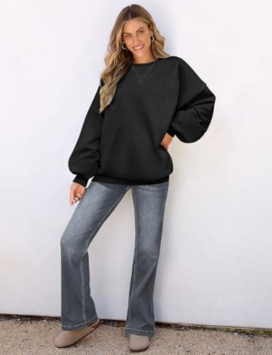 UEU Women Oversized Sweatshirts Casual Crewneck Fashion Trendy Pullover Top Black XX-Large - Image 4