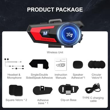 Khptop Motorcycle Helmet Bluetooth Headset,Sking Earphone,CVC Noise Cancellation Stereo Music Automatic answering,90 Hours Playing time High Sound Ultra-Thin Headset（Red） - Image 8