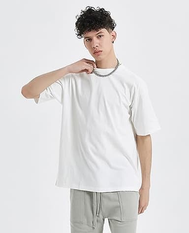 Mens Oversized T-Shirts Fashion Loose Fit Crewneck Tshirt Streetwear Heavyweight Short Sleeve Tee Shirt Gym Workout Tops(White,l) - Image 3