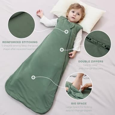 Mosebears Unisex Baby Sleep Sack 1.0 TOG, Supersoft Rayon Made from Bamboo Wearable Blanket with 2-Way Zipper (Dark Green,6-18 Months) - Image 5