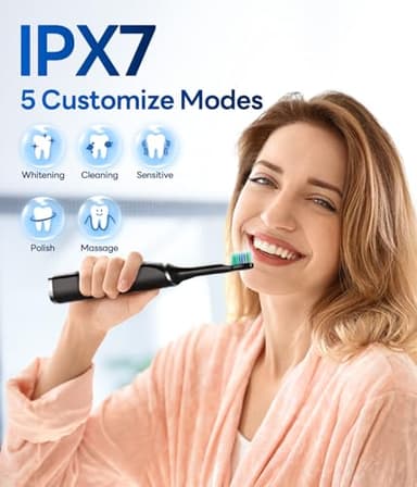 Bymore Electric Toothbrush for Adults,Travel Sonic Toothbrush with 8 Replacement Heads, Ultra Clean Rechargeable Toothbrush Portable One Charge for 330days 5 Modes 2mins Timer-Black - Image 6