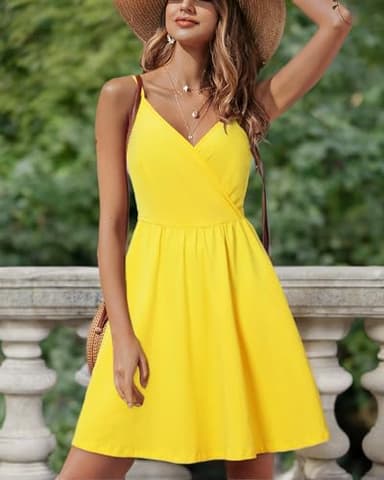 STYLEWORD Women's V Neck Spaghetti Strap Summer Casual Swing Dress with Pocket (Yellow-429,S) - Image 7
