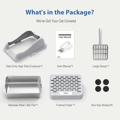 Furkid Stainless Steel Cat Litter Box with Lid, XL Extra Large Litter Box for Big Cats, High Sided Kitty Metal Pan with Pedal Filter and Scoop, Non-Sticky&Anti-Leakage Easy Cleaning Gray - Image 8