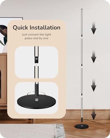 EDISHINE LED Corner Floor Lamp, 57.5" Minimalist Dimmable Sleek Light, Adjustable Height, Standing Tall Floor Lamps for Living Room, Bedroom, Office, 3000K Warm White Light, Black - Image 6