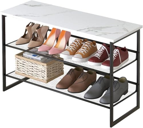 Garden 4 you 3 Tiers White Marble Shoe Rack,Freestanding Organizer Multi-Purpose Adjustable Flat and Slant Storage Rack Shoe Shelf, High Heels Potted Plant for Entryway Hallway Living Room Closet - Image 1