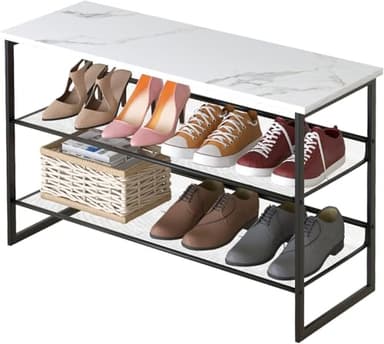 Garden 4 you 3 Tiers White Marble Shoe Rack,Freestanding Organizer Multi-Purpose Adjustable Flat and Slant Storage Rack Shoe Shelf, High Heels Potted Plant for Entryway Hallway Living Room Closet - Image 1