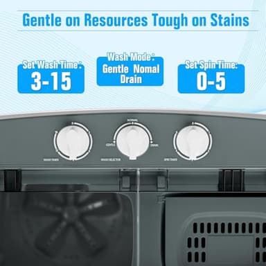 Patiomore 12 lbs Portable Washing Machine, Mini Washer and Spin Dryer Combo, Built-in Gravity Drain, Compact Laundry Washer with Drain Pump & Timer Control for Apartment，Dormitory，Camping(Grey) - Image 4